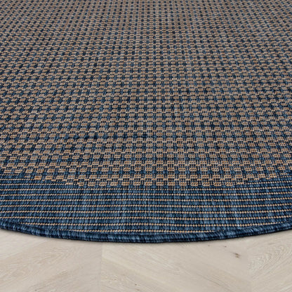 Odin Solid & Striped Border Indoor Outdoor Blue Flatweave Rug Well Woven