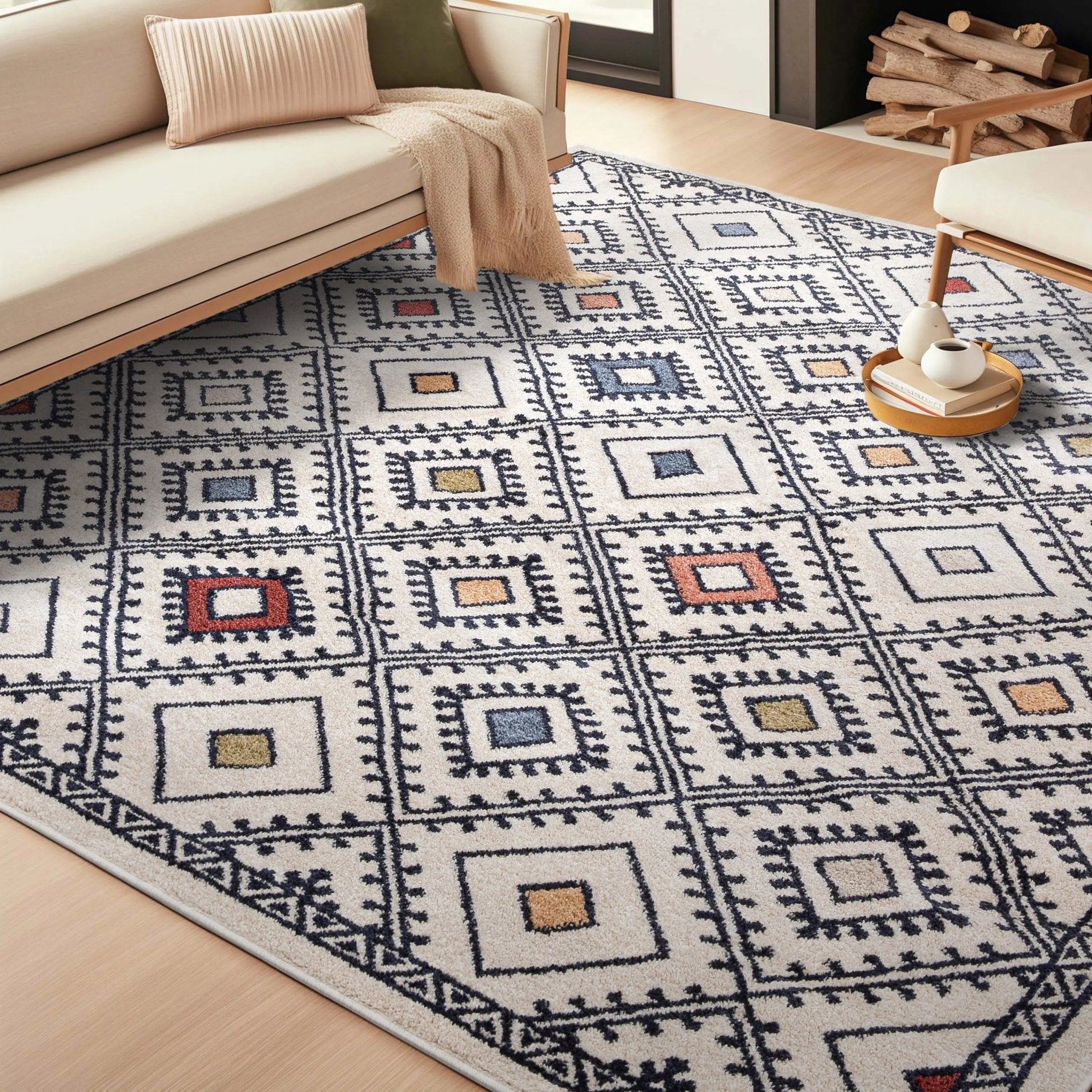 Moderne Bohemian Chic Tribal Moroccan Beige Rug Well Woven