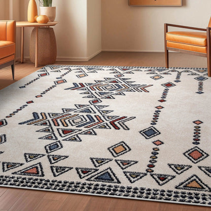 Huron Bohemian Vintage Tribal Beige Rug Well Woven