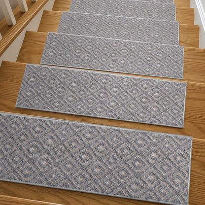 Pia Grey Stair Tread Rugs - Well Woven - Grey Stair Tread Rugs On wooden stairs