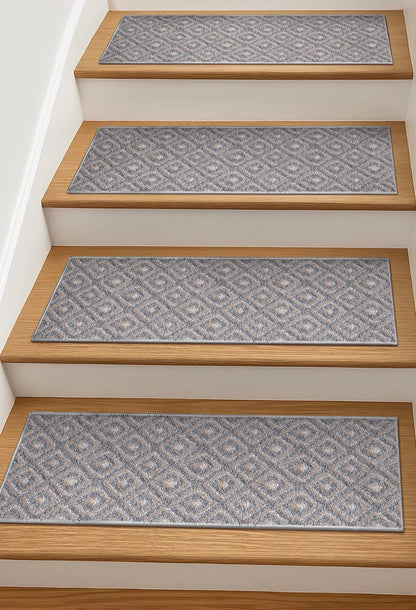 Pia Grey Stair Tread Rugs - Well Woven - Grey Stair Tread Rugs on wooden steps