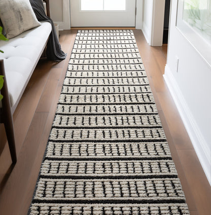Custom Size Runner Viho  Geometric Tribal Ivory Choose Your Width x Choose Your Length Hallway Runner Rug -Soft Pile Well Woven