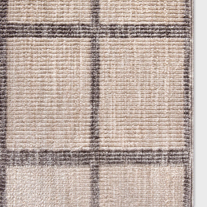 Custom Size Runner Hav Geometric Plaid Ivory Choose Your Width x Choose Your Length - Perfect For Hallway, Stairs & Kitchen Well Woven