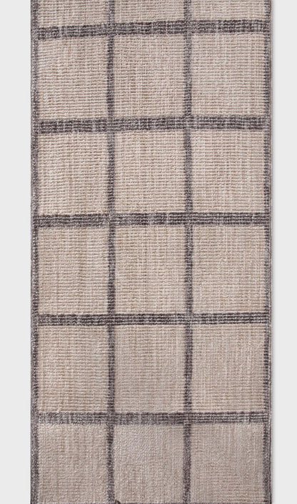 Custom Size Runner Hav Geometric Plaid Ivory Choose Your Width x Choose Your Length - Perfect For Hallway, Stairs & Kitchen Well Woven