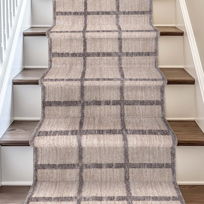 Custom Size Runner Hav Geometric Plaid Ivory Choose Your Width x Choose Your Length - Perfect For Hallway, Stairs & Kitchen Well Woven