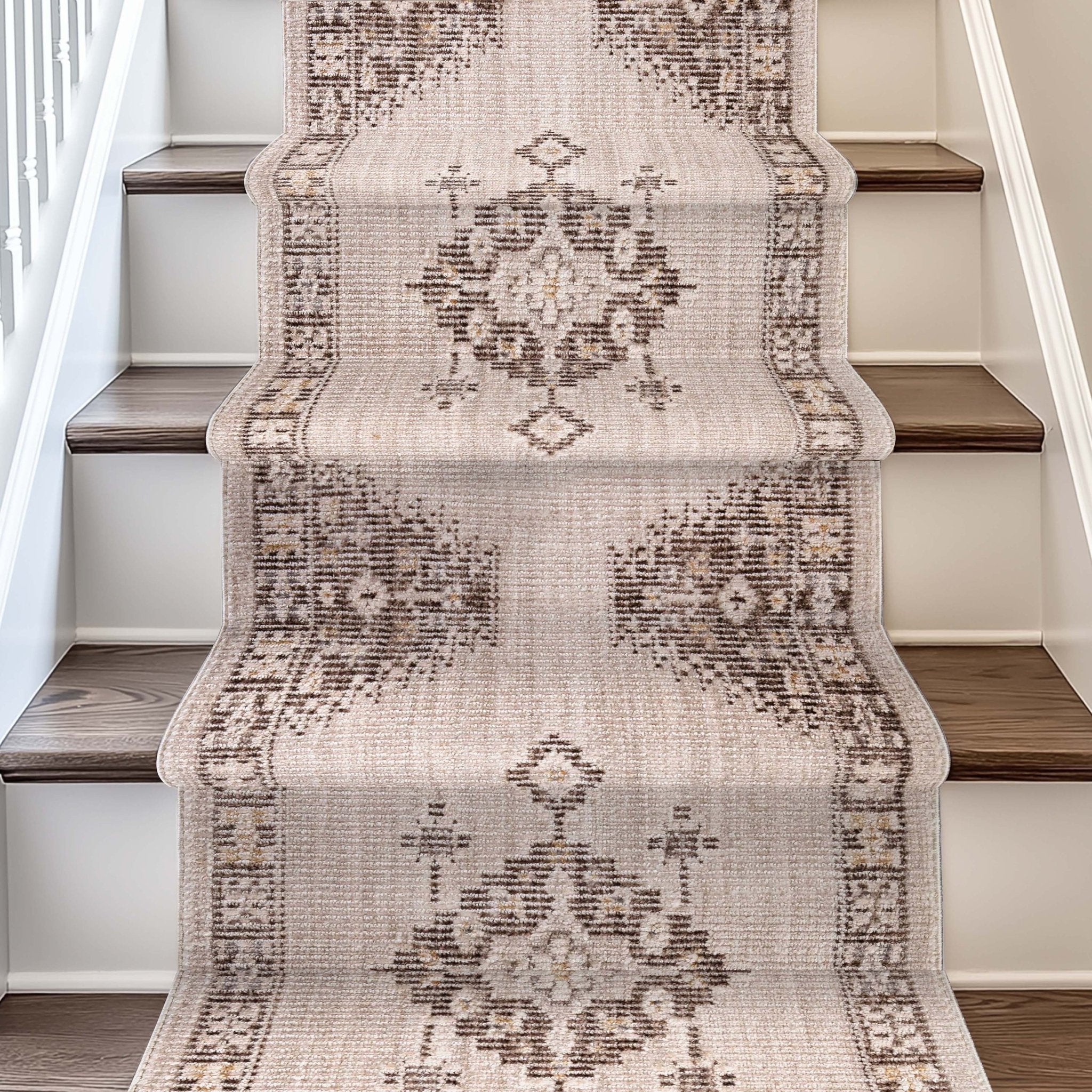 Custom Size Runner Isfjord Tribal Medallion Ivory Choose Your Width x Choose Your Length - Perfect For Hallway, Stairs & Kitchen Well Woven