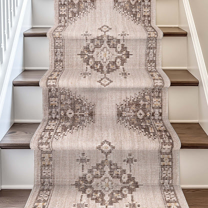 Custom Size Runner Isfjord Tribal Medallion Ivory Choose Your Width x Choose Your Length - Perfect For Hallway, Stairs & Kitchen Well Woven