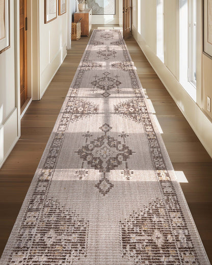 Custom Size Runner Isfjord Tribal Medallion Ivory Choose Your Width x Choose Your Length - Perfect For Hallway, Stairs & Kitchen Well Woven