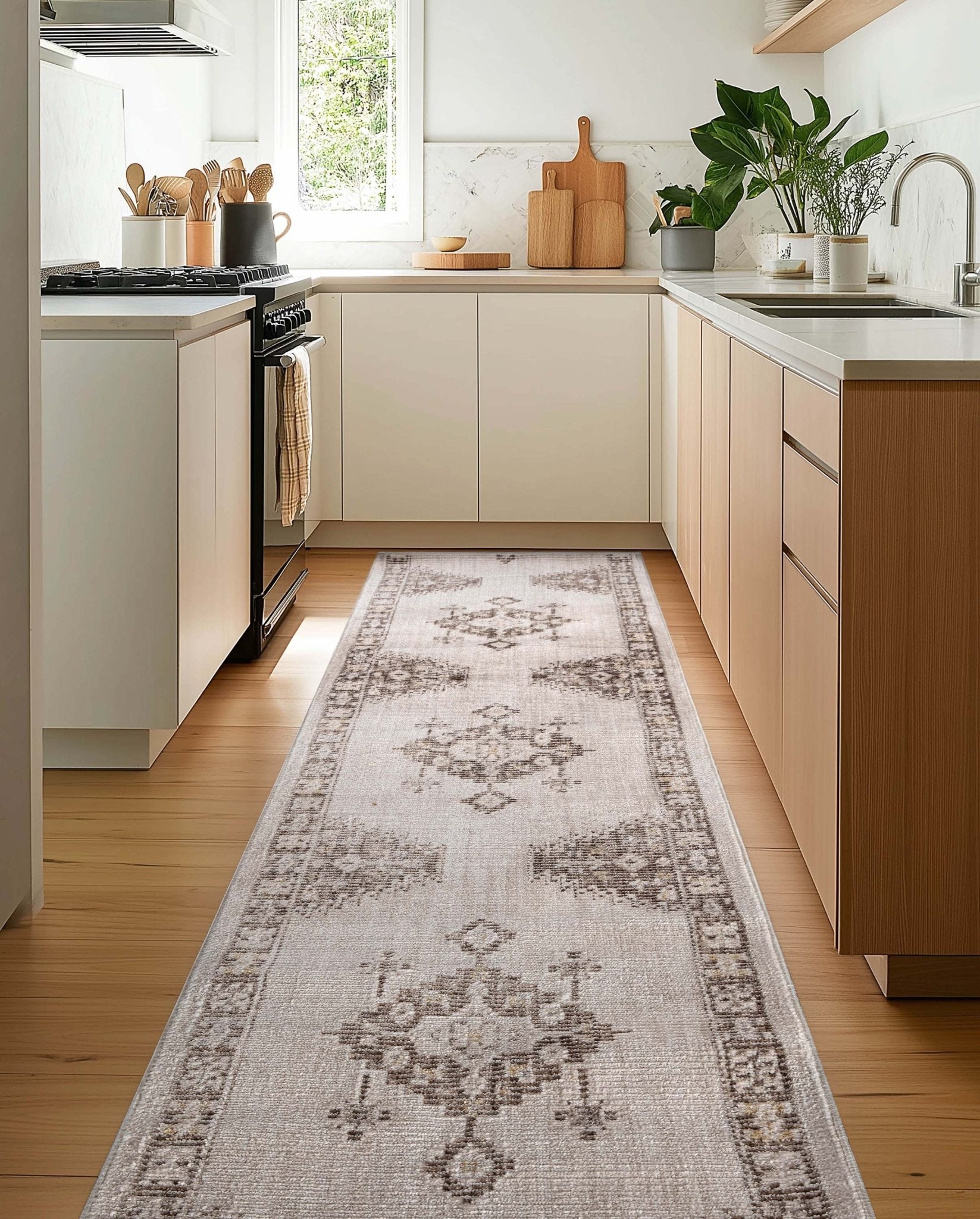 Custom Size Runner Isfjord Tribal Medallion Ivory Choose Your Width x Choose Your Length - Perfect For Hallway, Stairs & Kitchen Well Woven