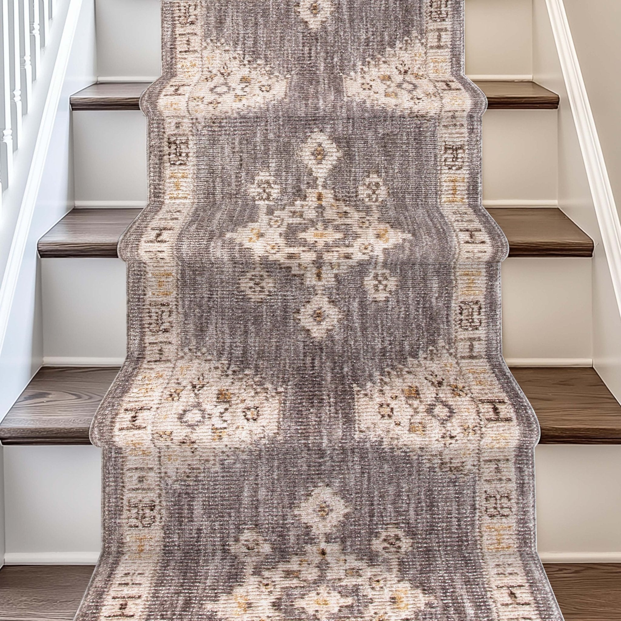 Custom Size Runner Isfjord Tribal Medallion Grey Choose Your Width x Choose Your Length - Perfect For Hallway, Stairs & Kitchen Well Woven
