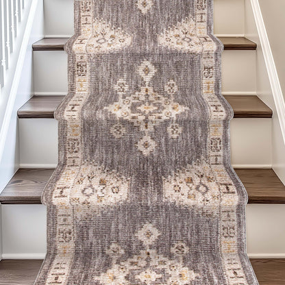 Custom Size Runner Isfjord Tribal Medallion Grey Choose Your Width x Choose Your Length - Perfect For Hallway, Stairs & Kitchen Well Woven