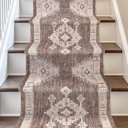 Custom Size Runner Isfjord Tribal Medallion Earth Choose Your Width x Choose Your Length - Perfect For Hallway, Stairs & Kitchen Well Woven