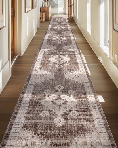 Custom Size Runner Isfjord Tribal Medallion Earth Choose Your Width x Choose Your Length - Perfect For Hallway, Stairs & Kitchen Well Woven