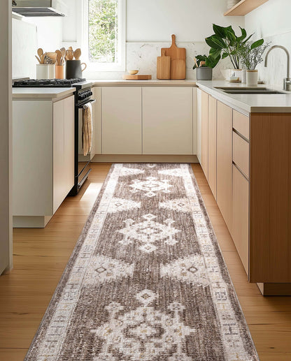 Custom Size Runner Isfjord Tribal Medallion Earth Choose Your Width x Choose Your Length - Perfect For Hallway, Stairs & Kitchen Well Woven