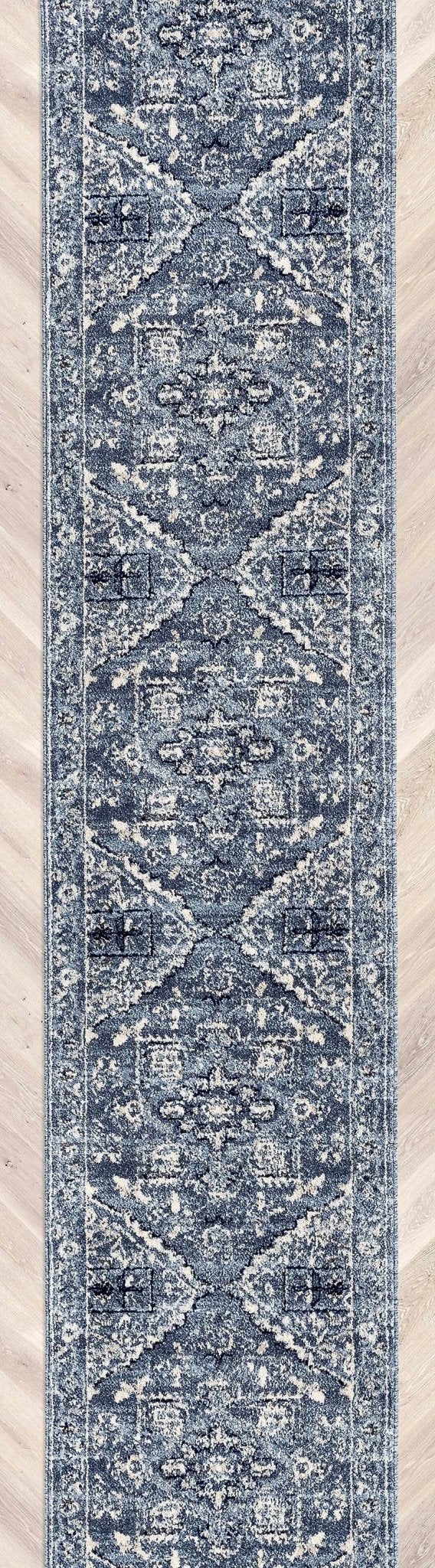 Custom Size Runner Camilla Farmhouse Medallion Denim Blue Choose Your Width x Choose Your Length Hallway Runner Rug Well Woven
