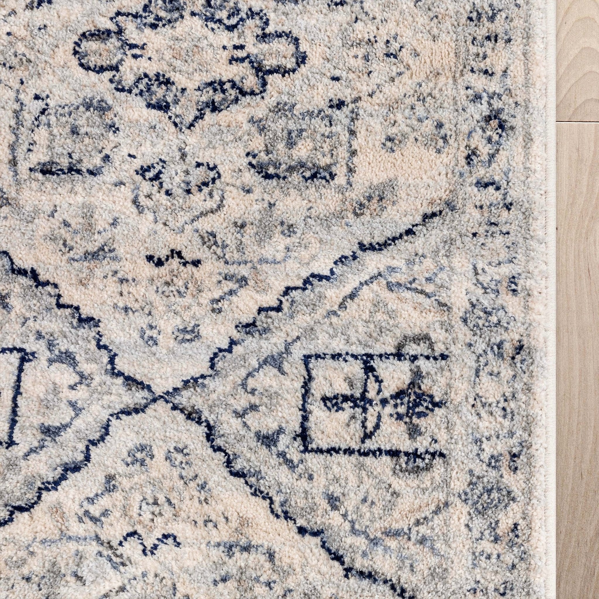 Custom Size Runner Camilla Farmhouse Medallion Ivory Blue Choose Your Width x Choose Your Length Hallway Runner Rug Well Woven