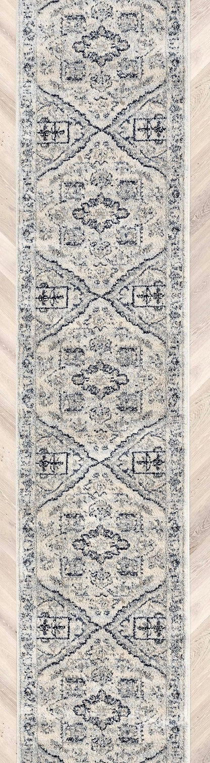 Custom Size Runner Camilla Farmhouse Medallion Ivory Blue Choose Your Width x Choose Your Length Hallway Runner Rug Well Woven
