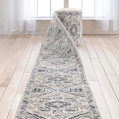 Custom Size Runner Camilla Farmhouse Medallion Ivory Blue Choose Your Width x Choose Your Length Hallway Runner Rug Well Woven
