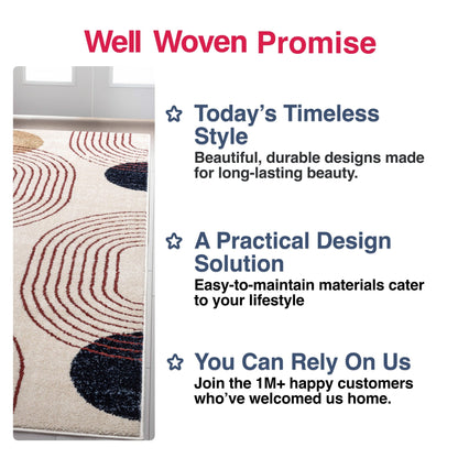 Laslow Modern Geometric Ivory Rug For Living Room, Bedroom, and Dining Room Well Woven