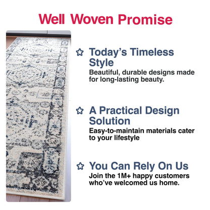 Leon Medallion Ivory Blue Beige Rug For Living Room, Bedroom, and Dining Room Well Woven