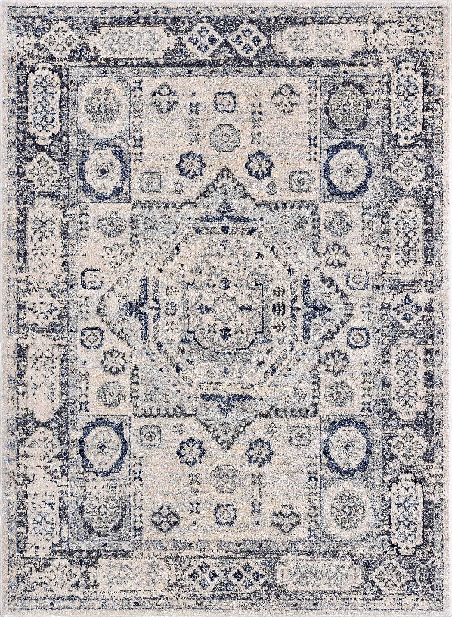 Leon Medallion Ivory Blue Beige Rug For Living Room, Bedroom, and Dining Room Well Woven