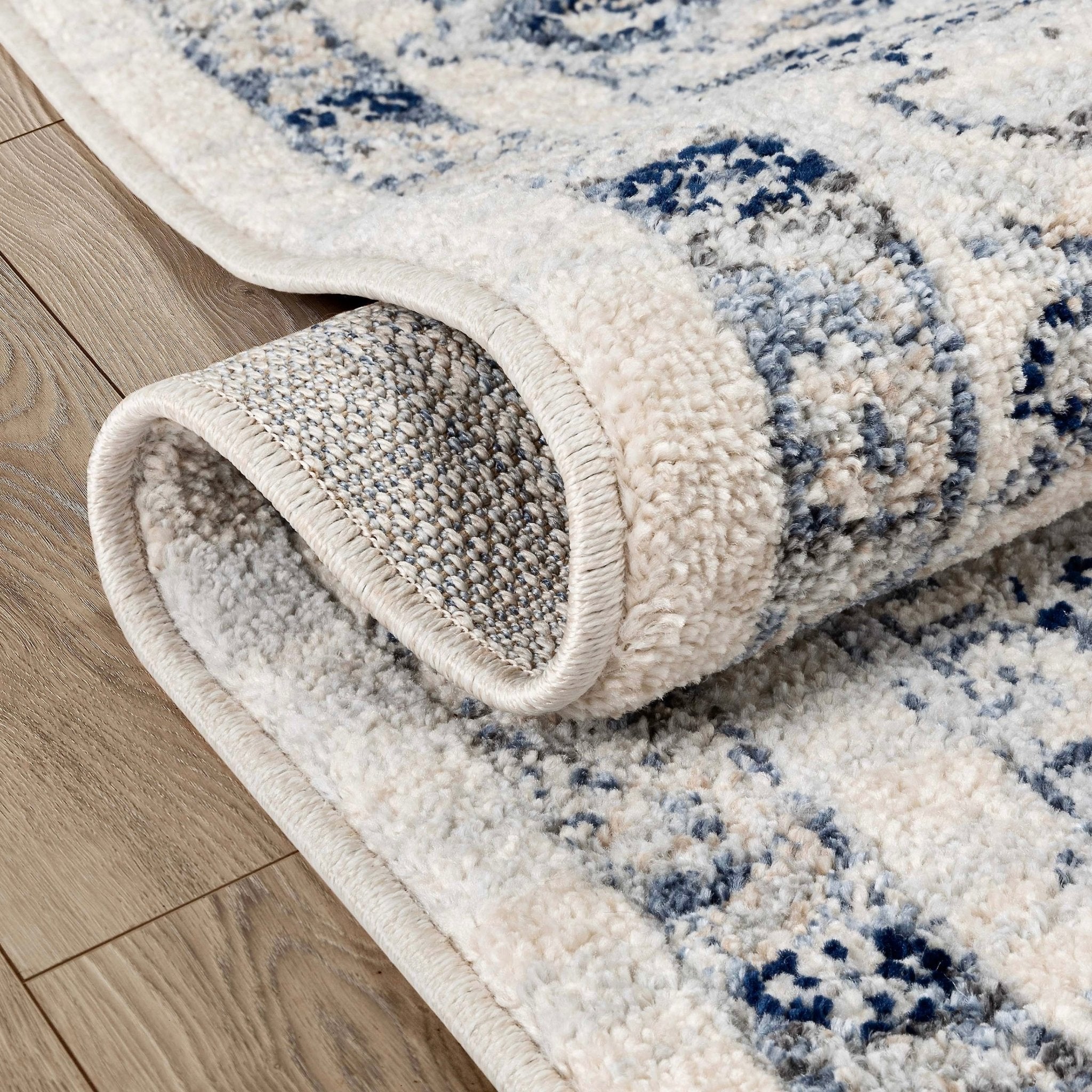 Leon Medallion Ivory Blue Beige Rug For Living Room, Bedroom, and Dining Room Well Woven