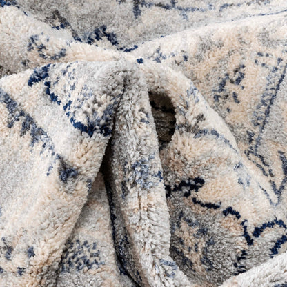 Leon Medallion Ivory Blue Beige Rug For Living Room, Bedroom, and Dining Room Well Woven