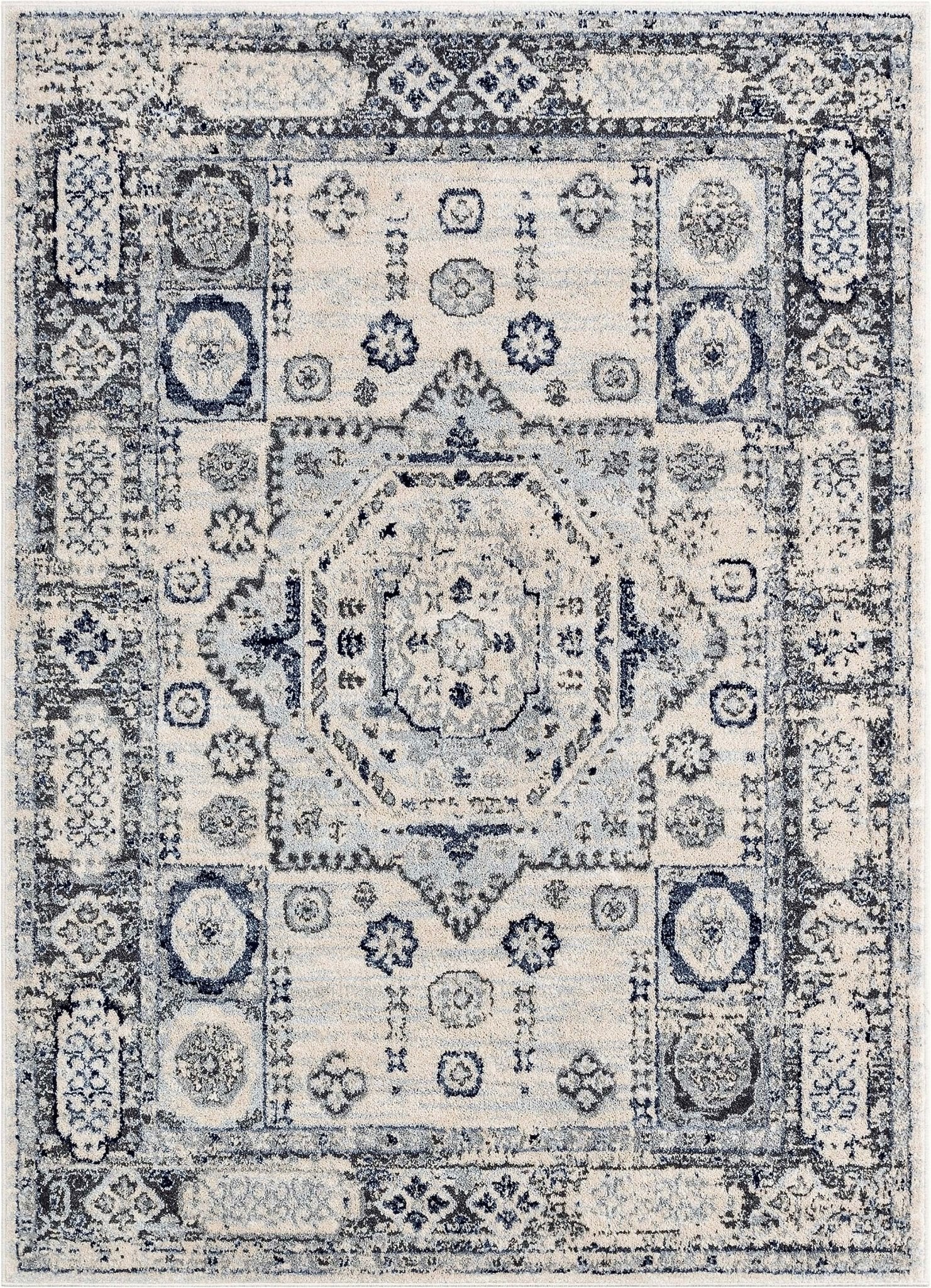Leon Medallion Ivory Blue Beige Rug For Living Room, Bedroom, and Dining Room Well Woven