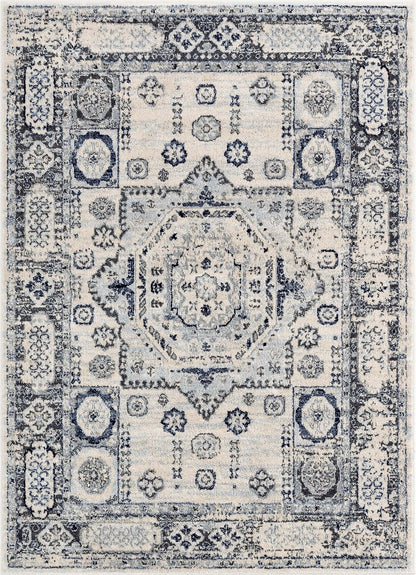 Leon Medallion Ivory Blue Beige Rug For Living Room, Bedroom, and Dining Room Well Woven