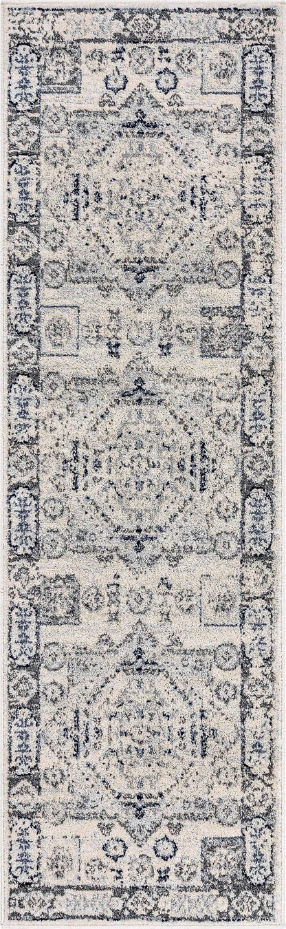 Leon Medallion Ivory Blue Beige Rug For Living Room, Bedroom, and Dining Room Well Woven