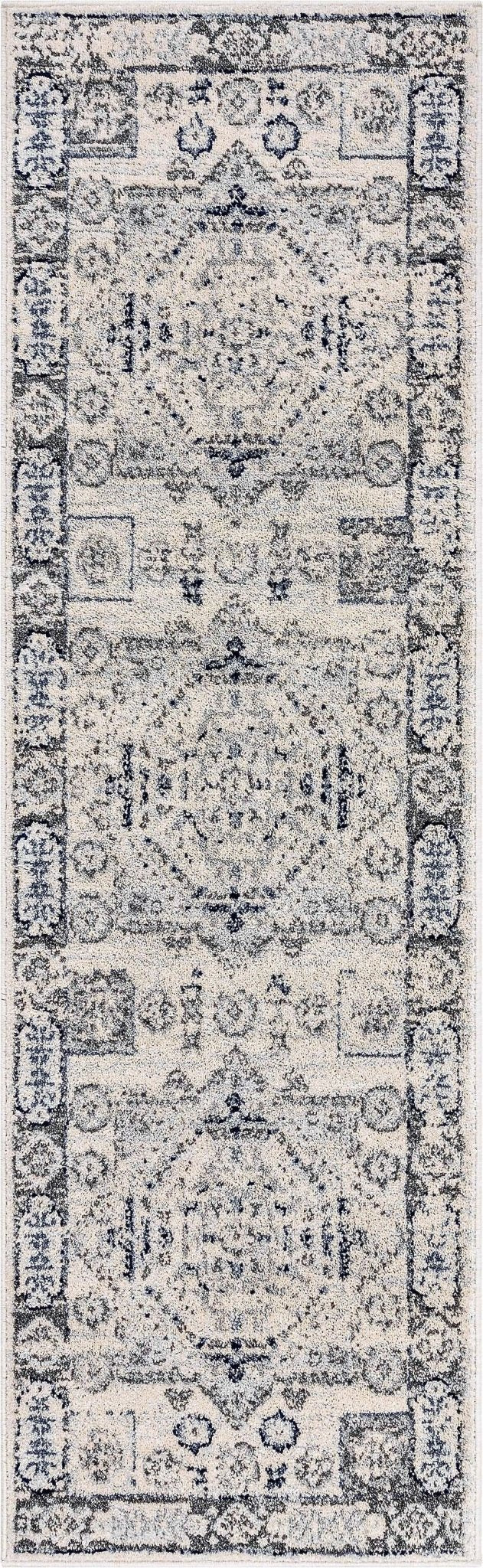 Leon Medallion Ivory Blue Beige Rug For Living Room, Bedroom, and Dining Room Well Woven