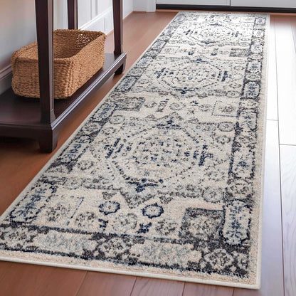 Leon Medallion Ivory Blue Beige Rug For Living Room, Bedroom, and Dining Room Well Woven
