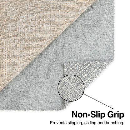 Non-Slip Felt Rug Pad – Easy to Trim, Safe for All Floors, Grey Cream Slim 1/8” Thickness Well Woven