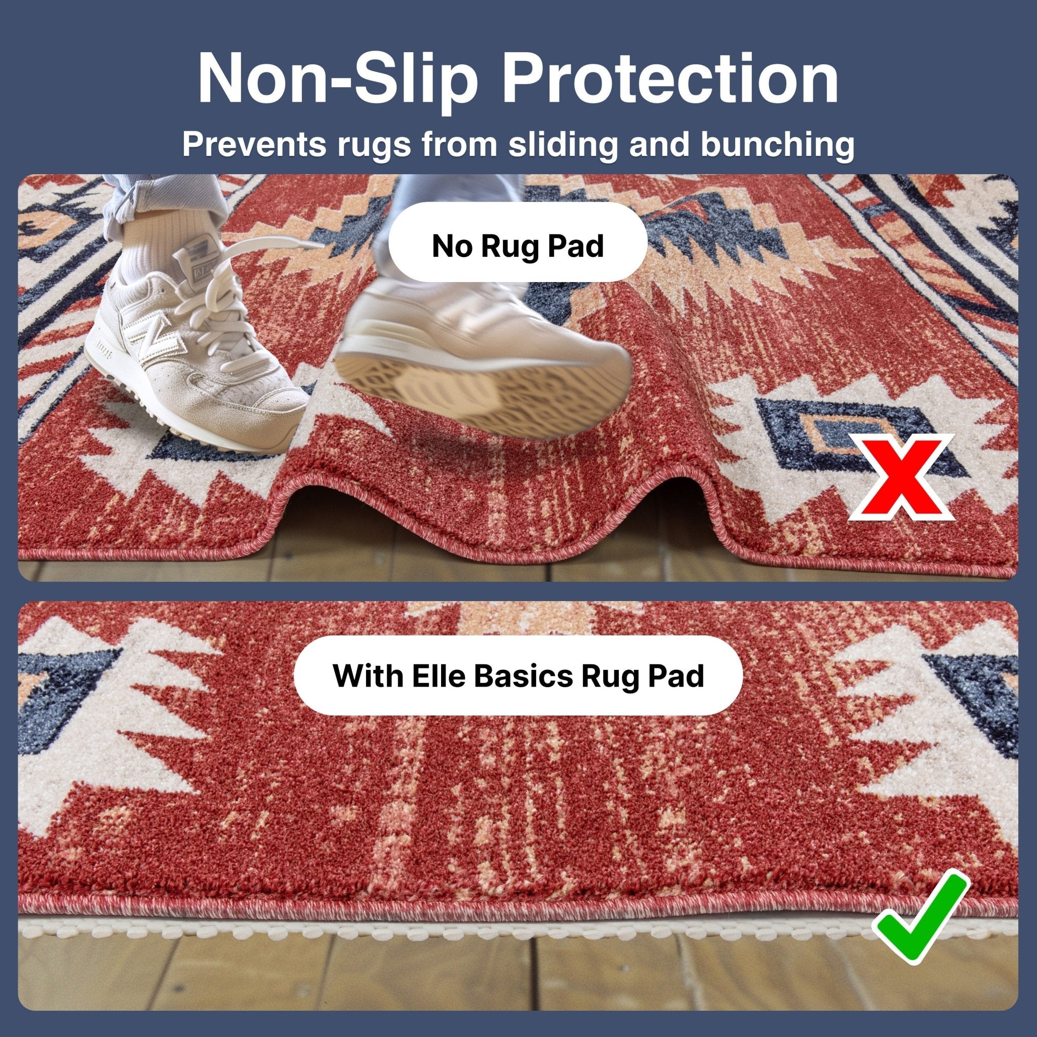 Elle Basics Rug Pad - Your Non-Slip Solution for Any Surface - 1/8" Thick Cushioned -  All-Floor Protection Well Woven