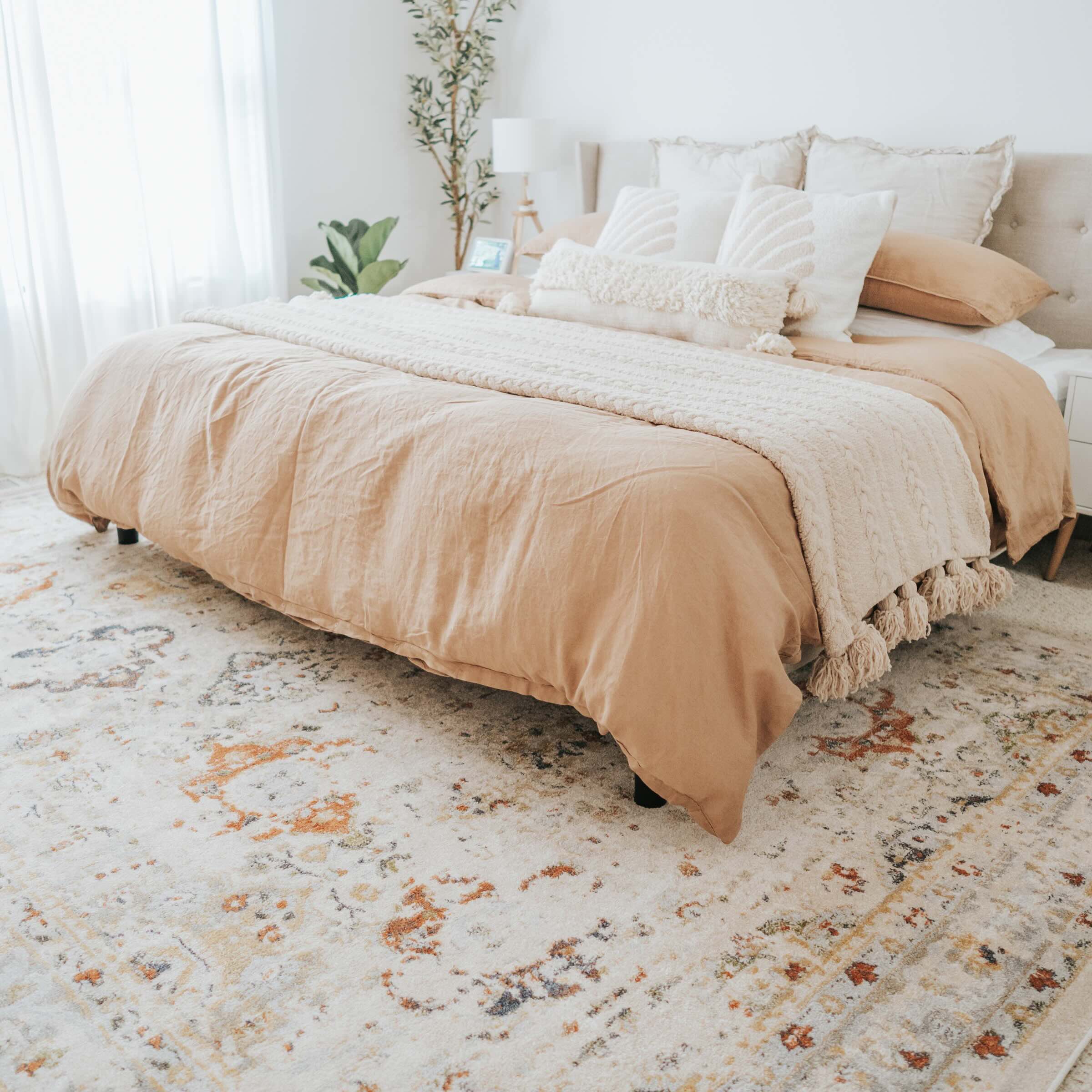 Kian Cream Vintage Panel Distressed Rug Well Woven