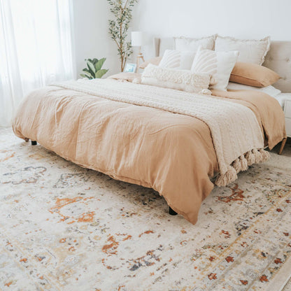 Kian Cream Vintage Panel Distressed Rug Well Woven