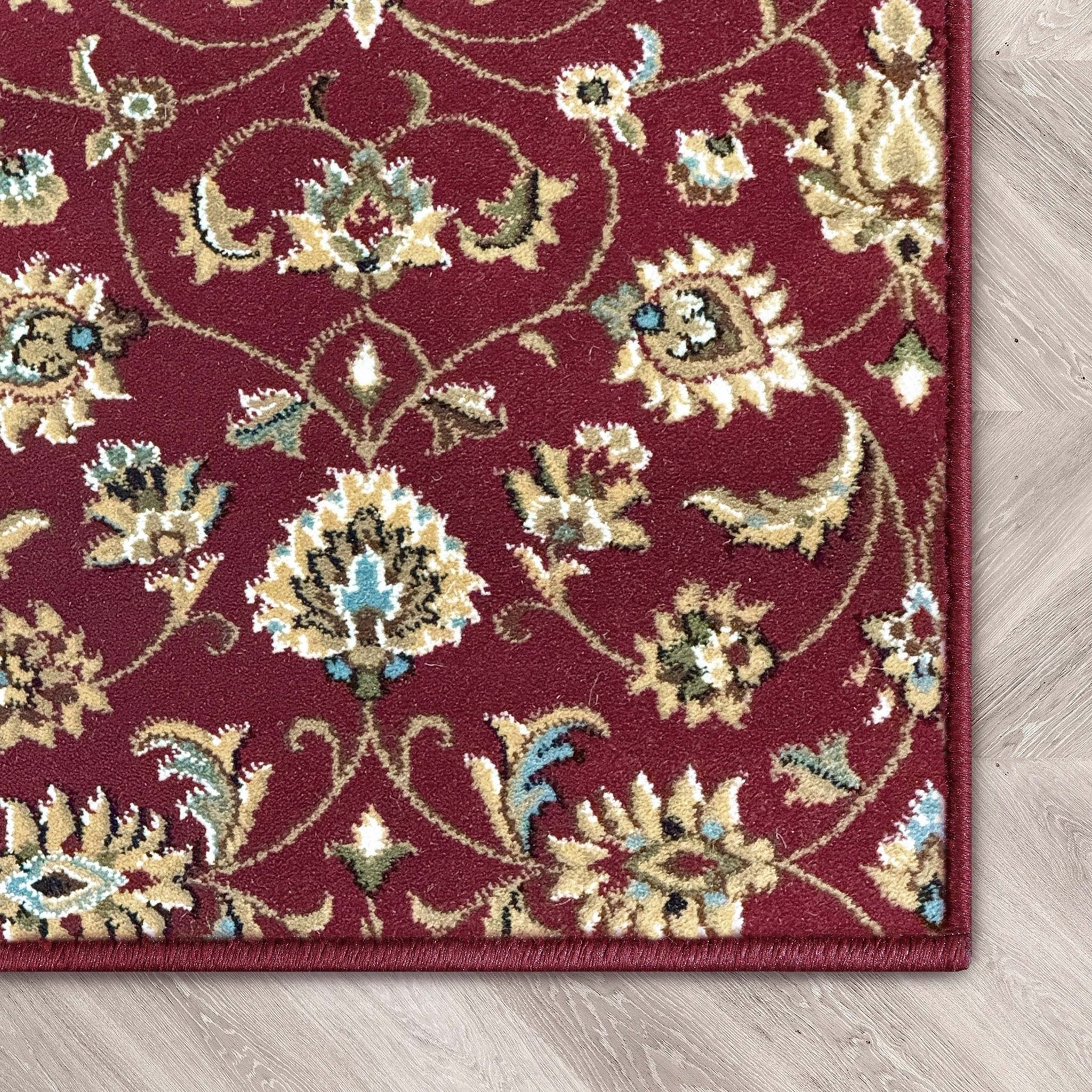 Somerset Heath – Made-to-Measure Custom Red Floral Ornate Area Rug - Well Woven - Corner Swatch