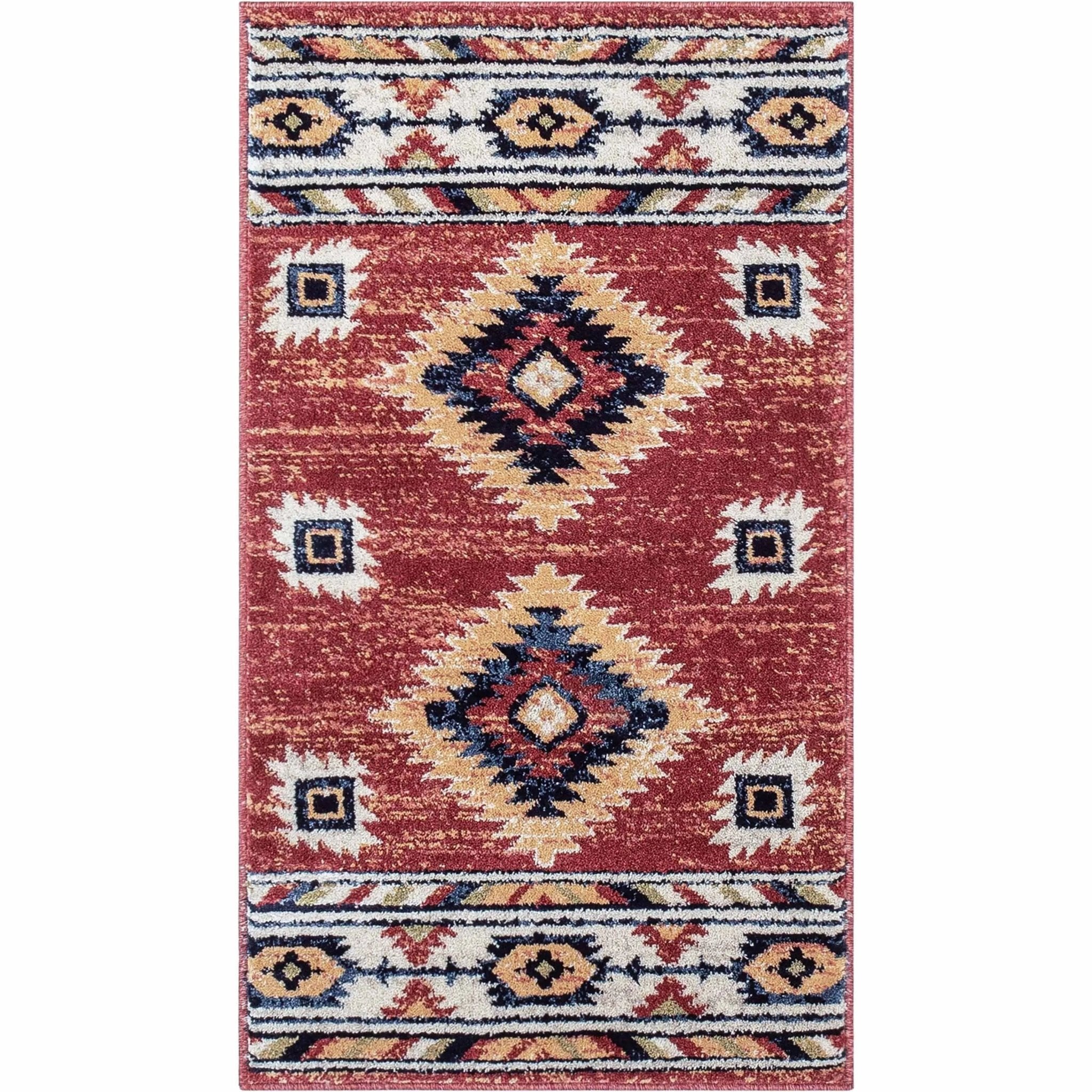 Lea Crimson Traditional Southwestern Tribal Rug Well Woven