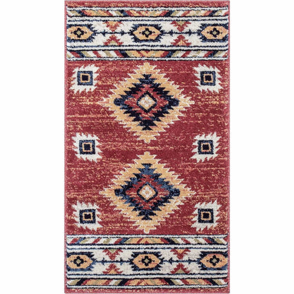 Lea Crimson Traditional Southwestern Tribal Rug Well Woven