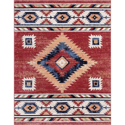 Lea Crimson Traditional Southwestern Tribal Rug Well Woven