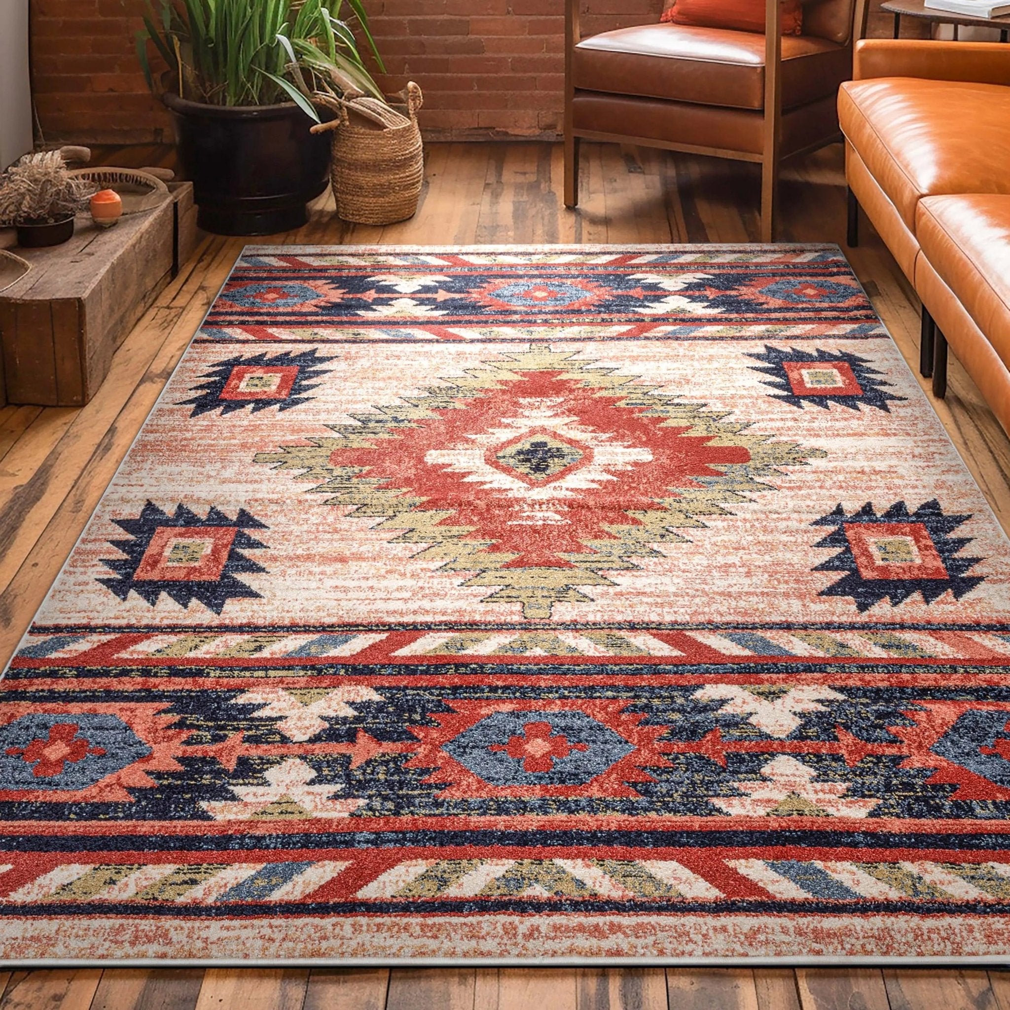 Lea Cream Traditional Southwestern Tribal Rug Well Woven