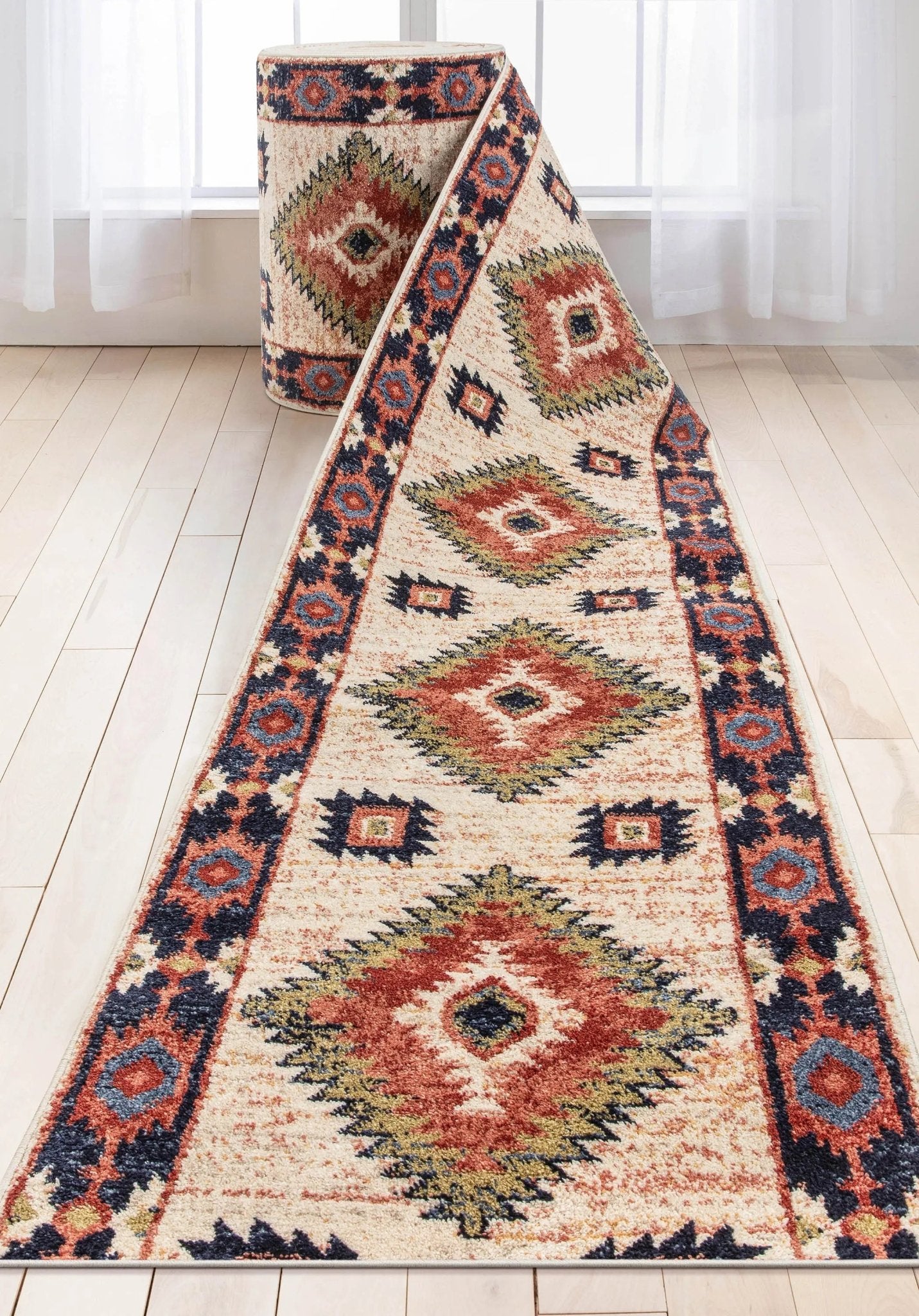 Custom Size Runner Lea Southwestern Tribal Ivory Choose Your Width x Choose Your Length Hallway Runner Rug Well Woven