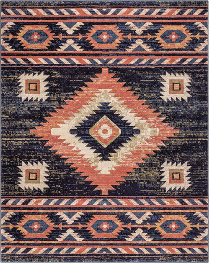 Lea Blue Traditional Southwestern Tribal Rug Well Woven