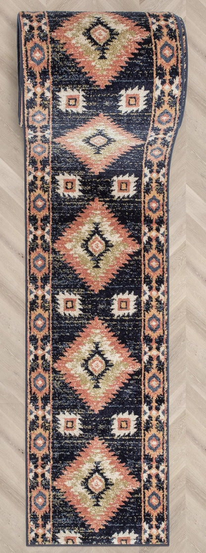 Custom Size Runner Lea Southwestern Tribal Blue Choose Your Width x Choose Your Length Hallway Runner Rug Well Woven