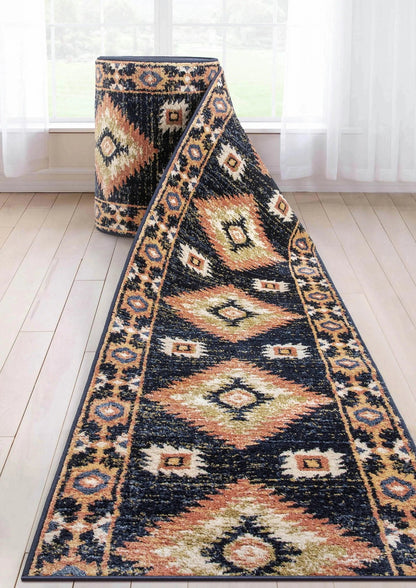 Custom Size Runner Lea Southwestern Tribal Blue Choose Your Width x Choose Your Length Hallway Runner Rug Well Woven