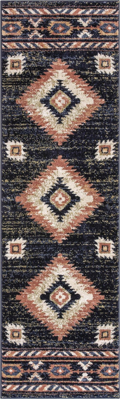 Lea Blue Traditional Southwestern Tribal Rug Well Woven