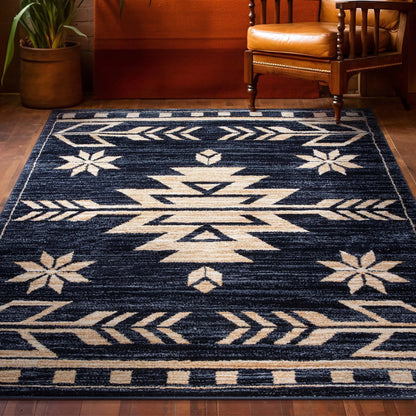 Canton Southwestern Tribal Bohemian Blue Rug Well Woven