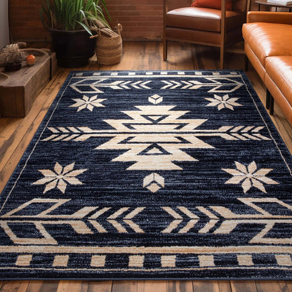 Canton Southwestern Tribal Bohemian Blue Rug Well Woven