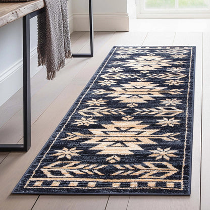 Canton Southwestern Tribal Bohemian Blue Rug Well Woven