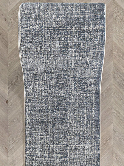 Custom Size Hallway & Stair Runner - Como Dark Blue Choose Your Width x Choose Your Runner Length- Made to Order Runner - Ultra-Soft, Tweed Tonal Colors - Looped Pile Well Woven